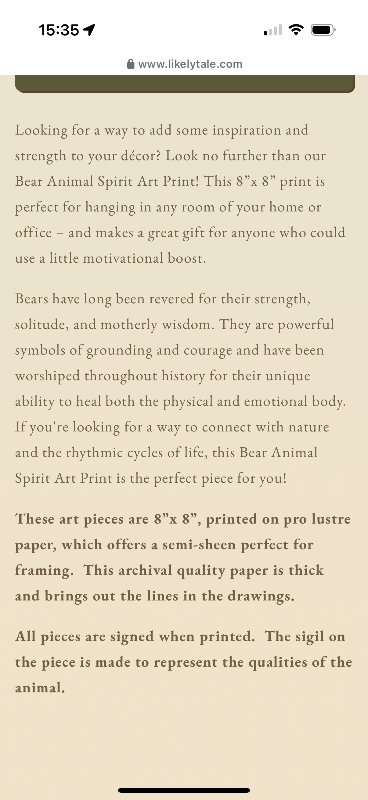 Bear Animal Spirit Print. LikelyTale.Witch