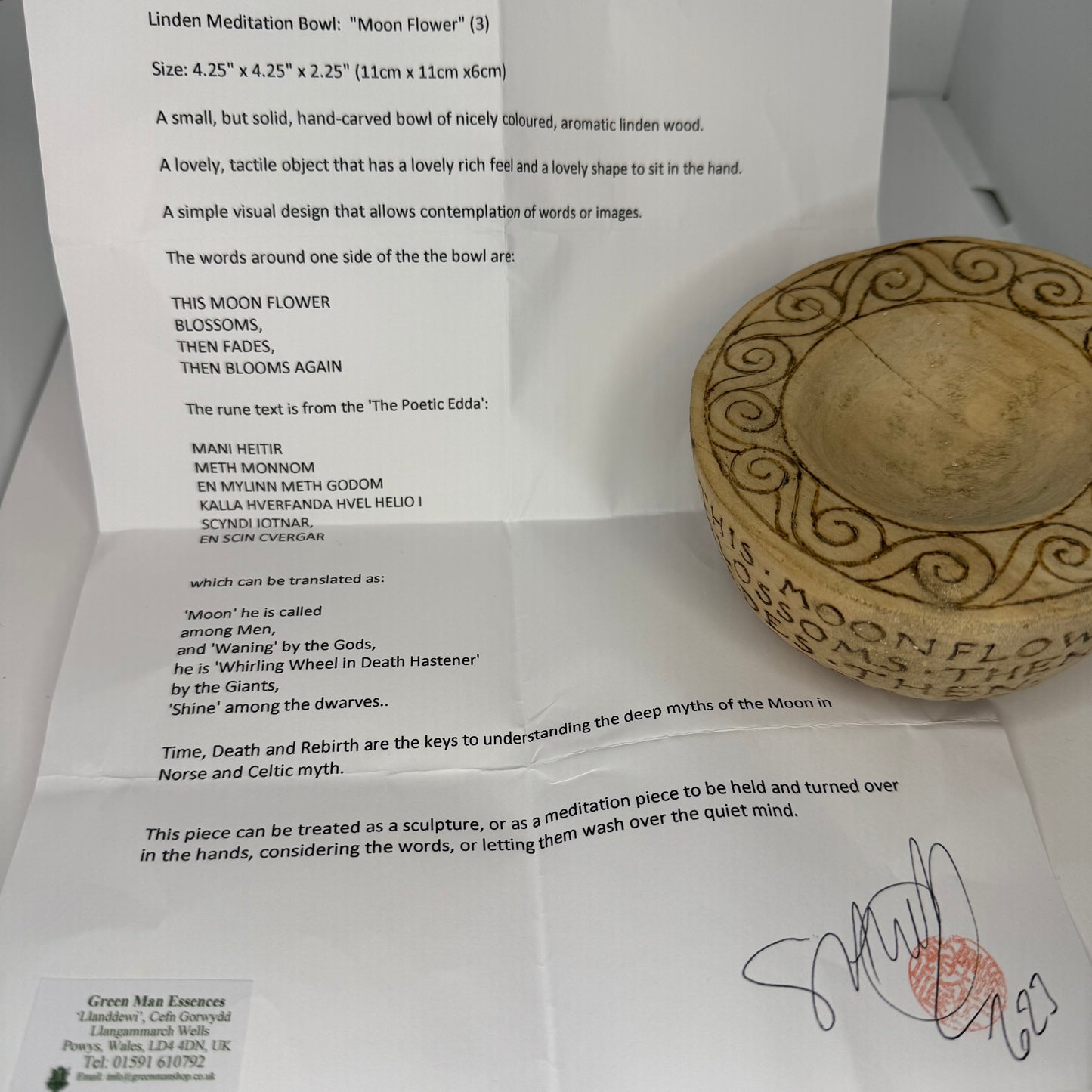 Linden Meditation Rune Bowl: 'Moon Flower'