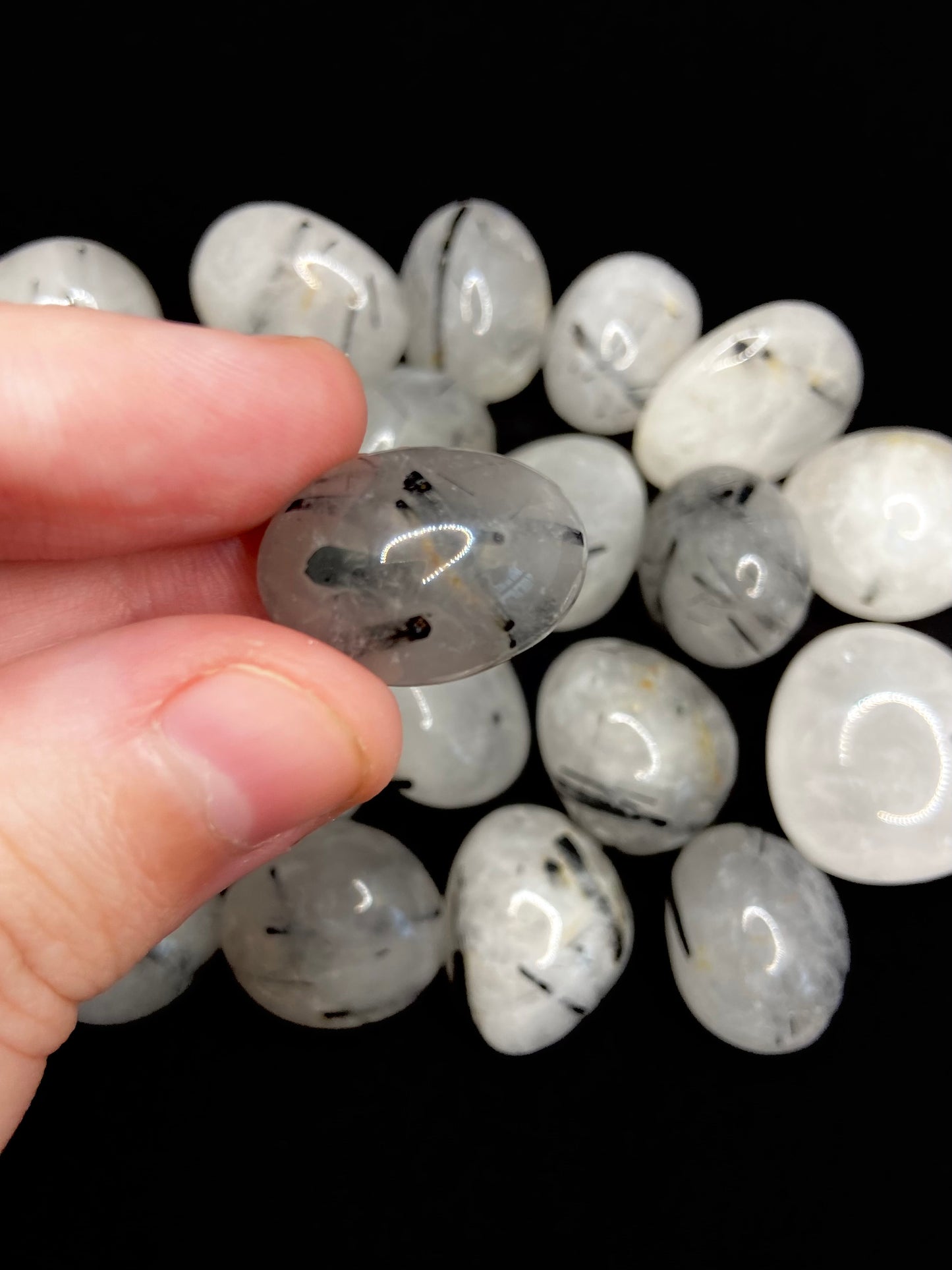 Black Tourmaline in Quartz Tumblestone