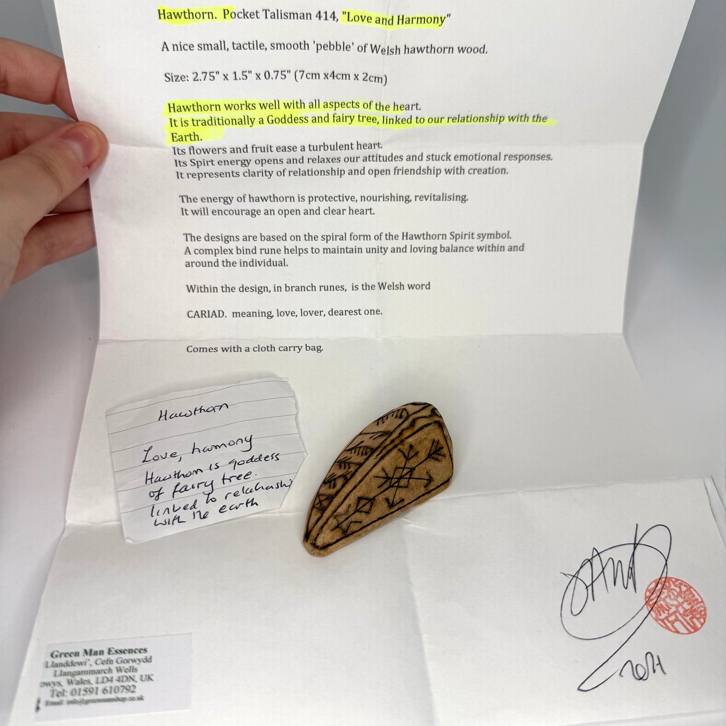 Hawthorn Rune Pocket Talisman, "Love and Harmony"