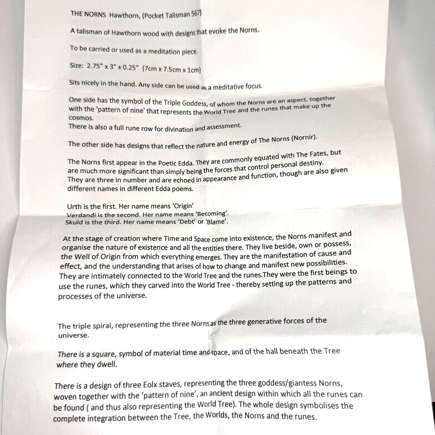 THE NORNS Hawthorn, (Rune Pocket Talisman)